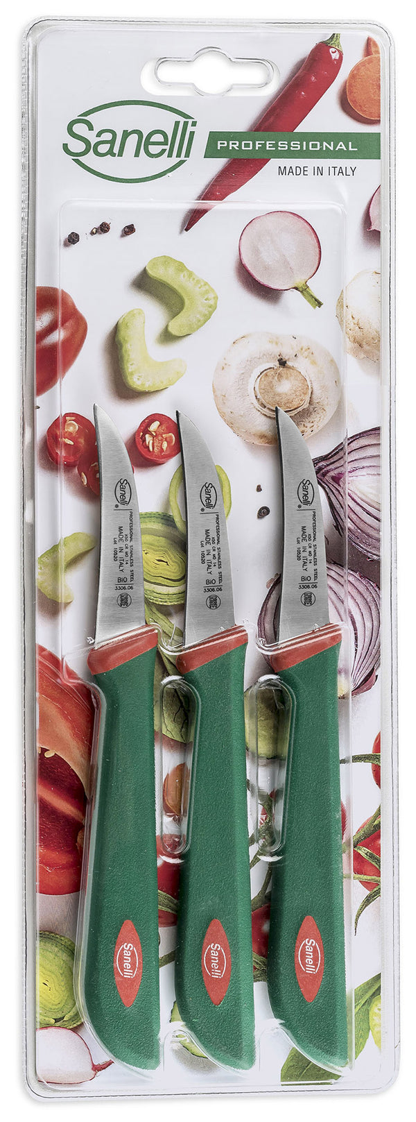acquista Set de 3 Couteaux Office pour Légumes et Fruits Lame 6 cm Sanelli Premana Vert/Rouge
