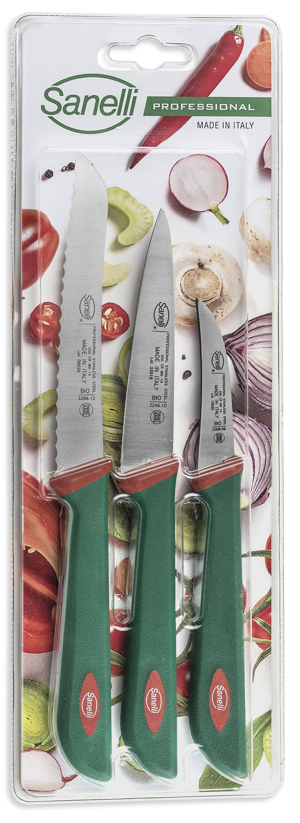 Set de 3 Couteaux d'Office Sanelli Premana Tomates et Légumes Vert/Rouge acquista
