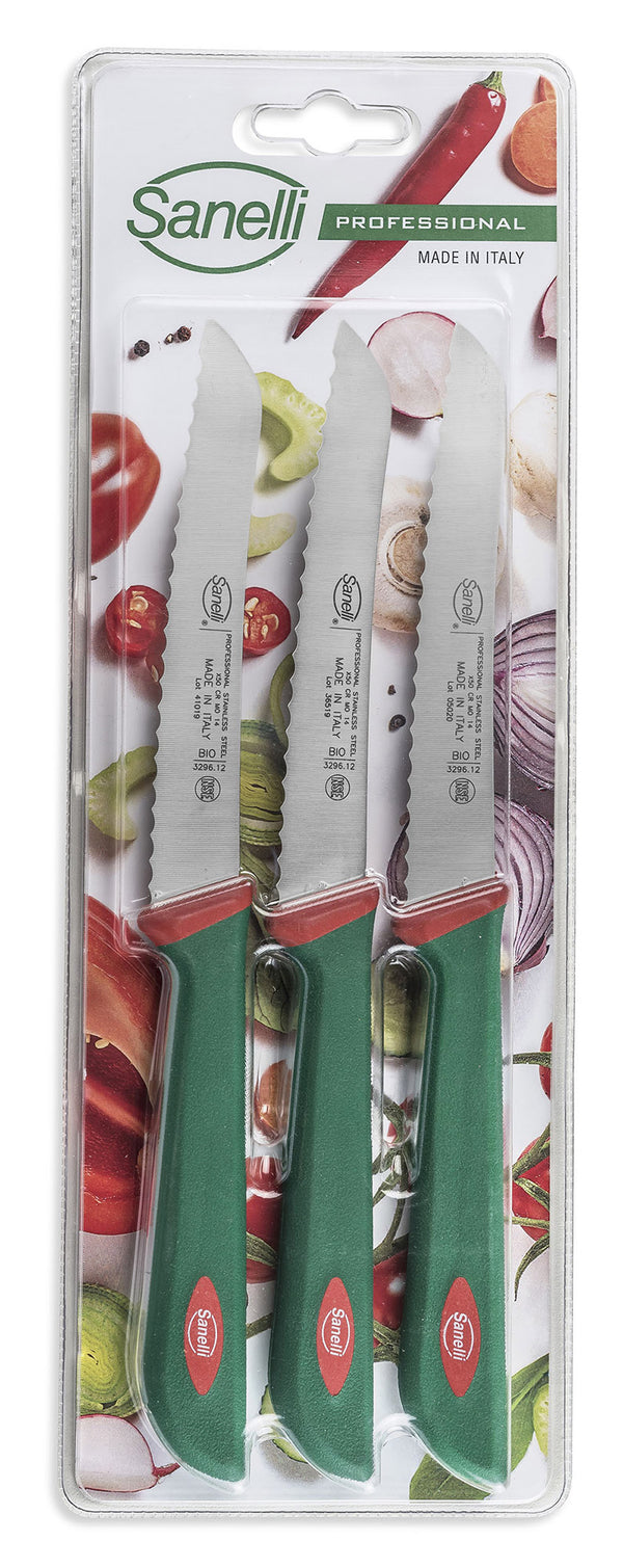 acquista Set 3 Couteaux Tomate Lame 12 cm Sanelli Premana Vert/Rouge