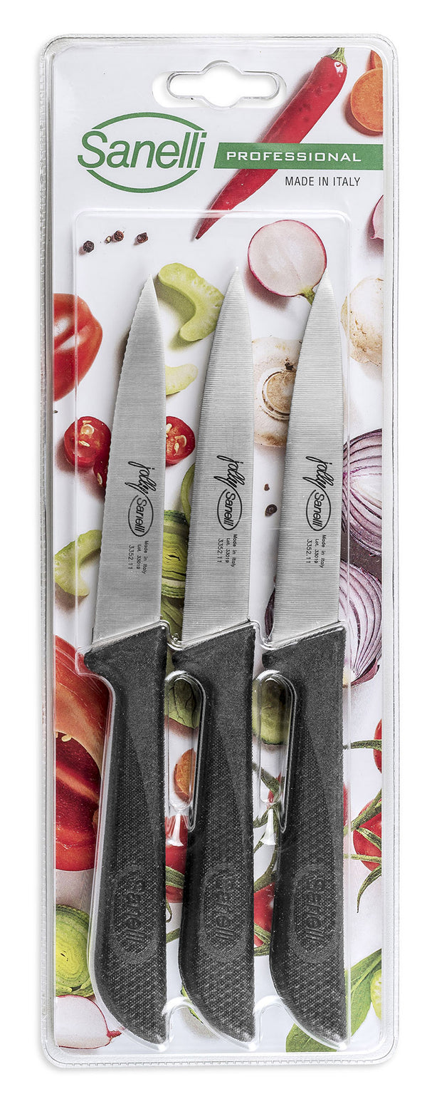 Set de 3 Couteaux Office Microdentelés pour Légumes et Fruits Lame 11 cm Sanelli Jolly Nero acquista