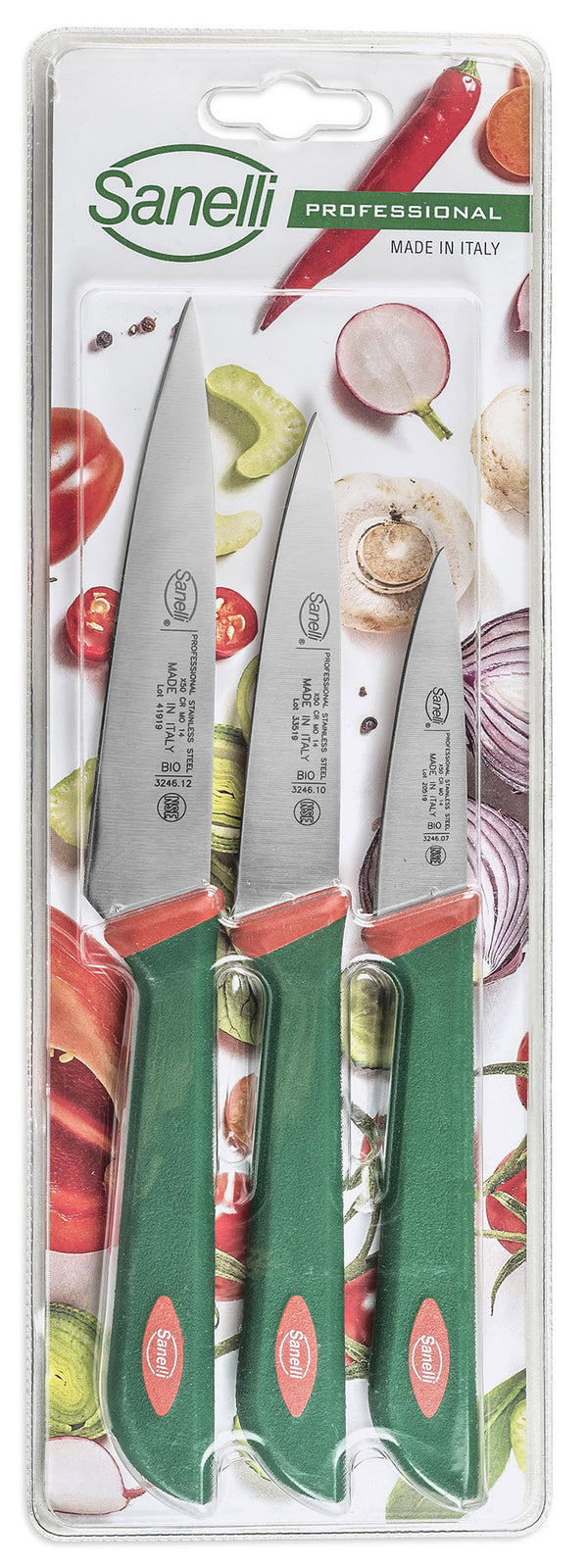 online Sanelli Premana Vert/Rouge Set de 3 Couteaux d'Office pour Légumes et Fruits