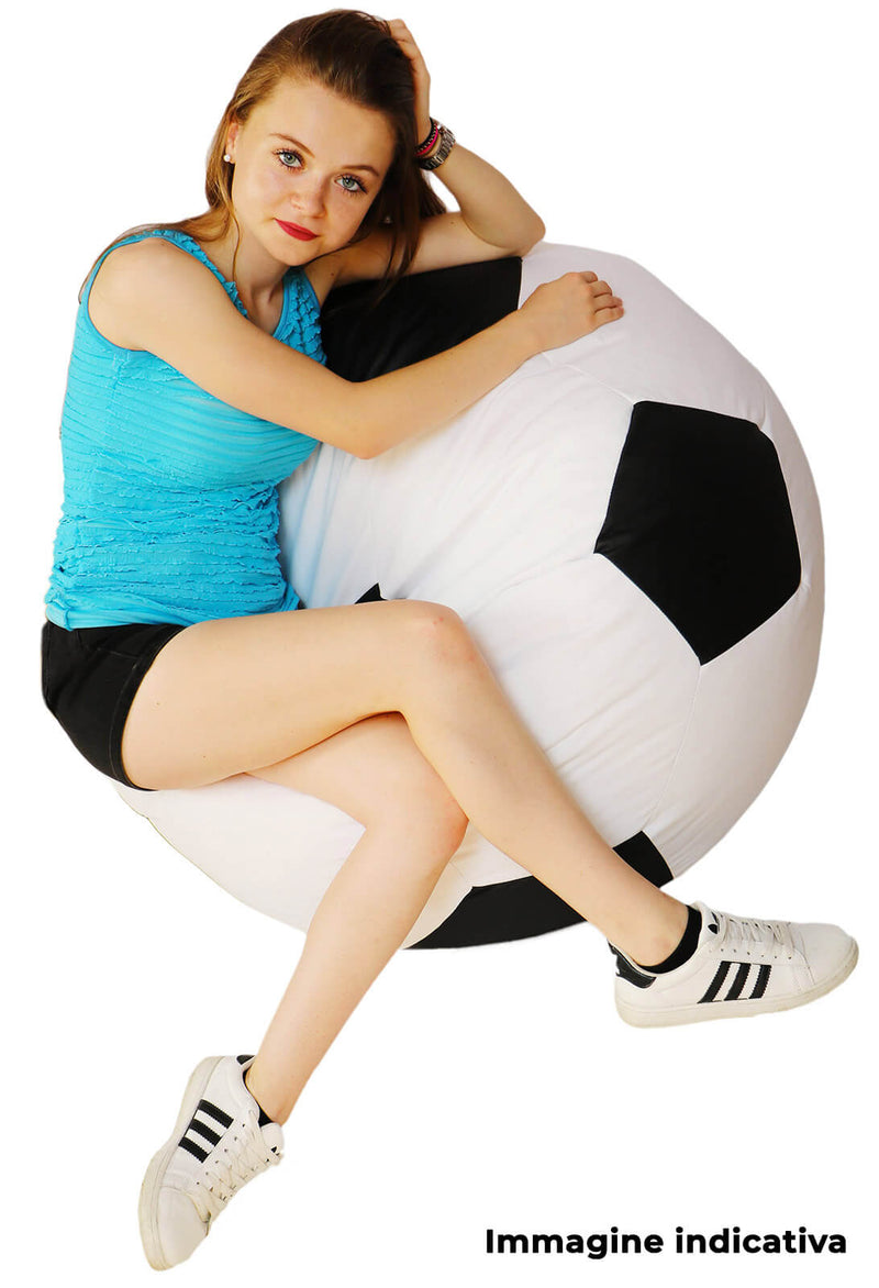 Poltrona a Sacco Pouf Ø100 cm in Similpelle Baselli Pallone da Calcio Nero e Arancione-3