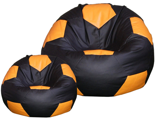 sconto Pouf poire Ø100 cm en similicuir avec repose-pieds Baselli Ballon de football noir et orange