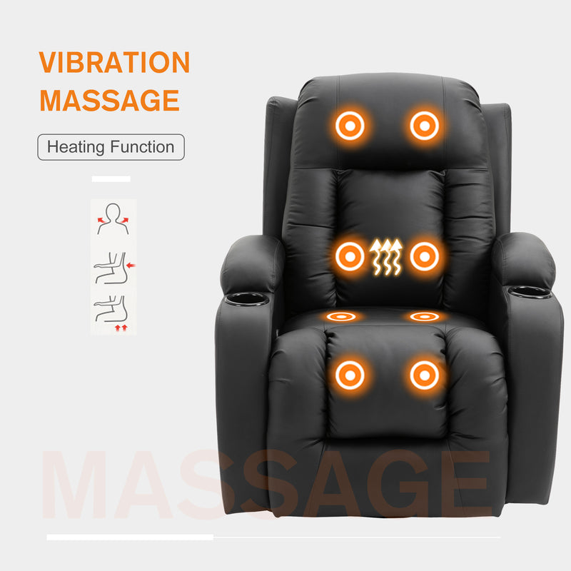 Poltrona Relax Massaggiante Riscaldante in Similpelle Nera-6
