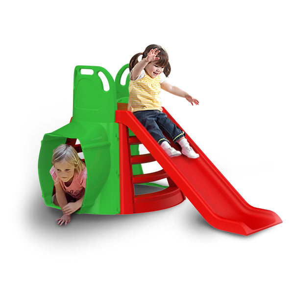 Toboggan pour enfants 180x180x98 cm avec tunnel en plastique rouge et vert acquista