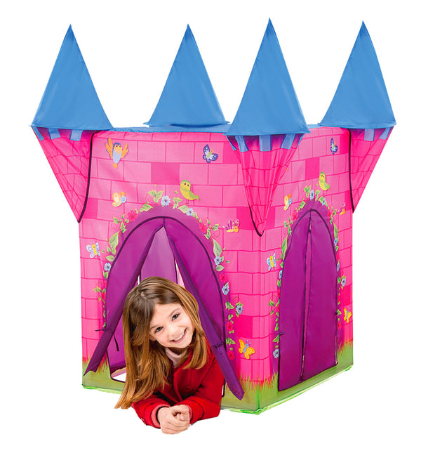 online Tente de jeu enfant 110x110x132 cm structure tubulaire en plastique avec 2 tours roses