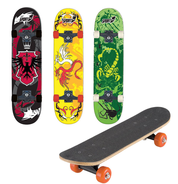 acquista Skateboard con Tavola 80 cm in Legno Concava Orion Rosso Verde e Giallo