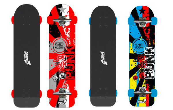 prezzo Skateboard avec plateau de 76 cm en bois Punk rouge et bleu