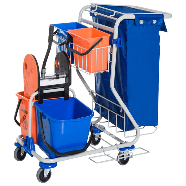 Chariot de Ménage Professionnel 4 Seaux 18L/6L avec Roues Bleues et Orange online