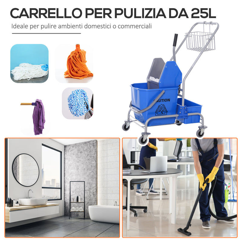 Carrello Pulizie Professionale con Secchio 25L e Strizzatore Blu -6