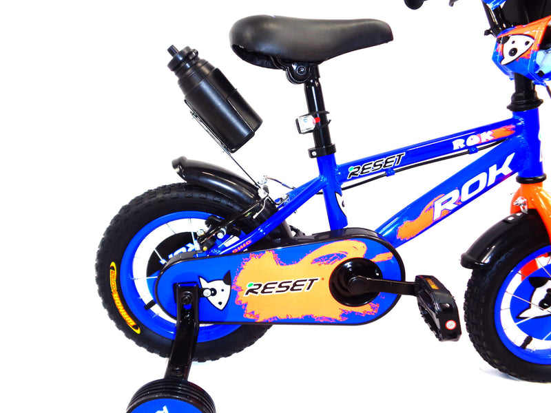 Bicicletta per Bambino 14" 2 Freni con Borraccia e Scudetto Frontale Blu e Arancione-2