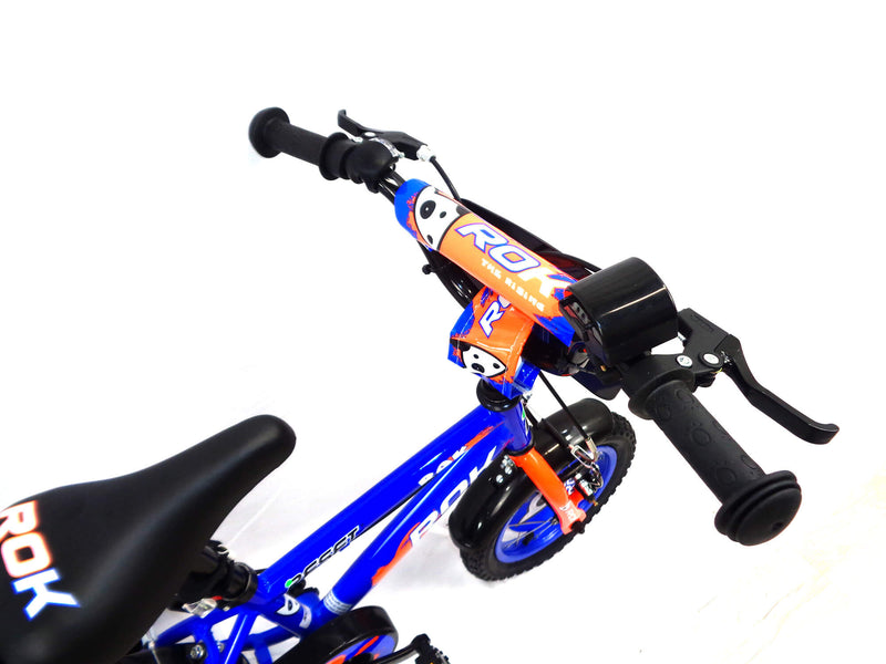 Bicicletta per Bambino 14" 2 Freni con Borraccia e Scudetto Frontale Blu e Arancione-3