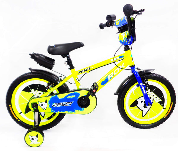 prezzo Vélo enfant 14" 2 freins avec bouteille d'eau et bouclier avant jaune et bleu