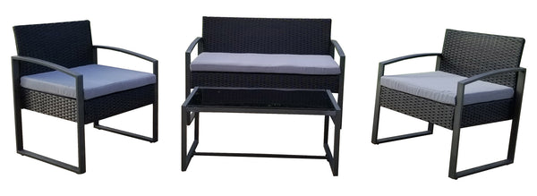 online Ensemble de jardin canapé fauteuils et table basse en polyrotin noir Becker Levanto
