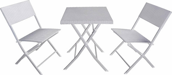 prezzo Ensemble de table basse et 2 chaises de jardin pliantes en acier et rotin blanc Becker