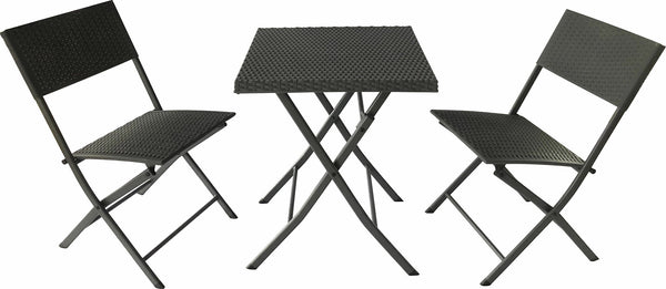 prezzo Ensemble de table basse et 2 chaises de jardin pliantes en acier et rotin Becker noir