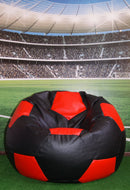 Poltrona a Sacco Pouf Ø100 cm in Similpelle Baselli Pallone da Calcio Nero e Rosso-2