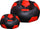 Pouf poire Ø100 cm en simili cuir avec repose-pieds Baselli ballon de football noir et rouge