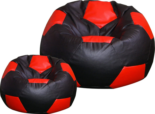 sconto Pouf poire Ø100 cm en simili cuir avec repose-pieds Baselli ballon de football noir et rouge