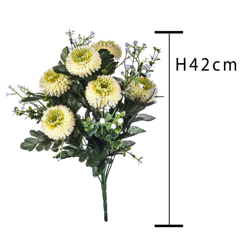 2 Bouquet Artificiali di Aster Pon Pon Altezza 42 cm Bianco-2