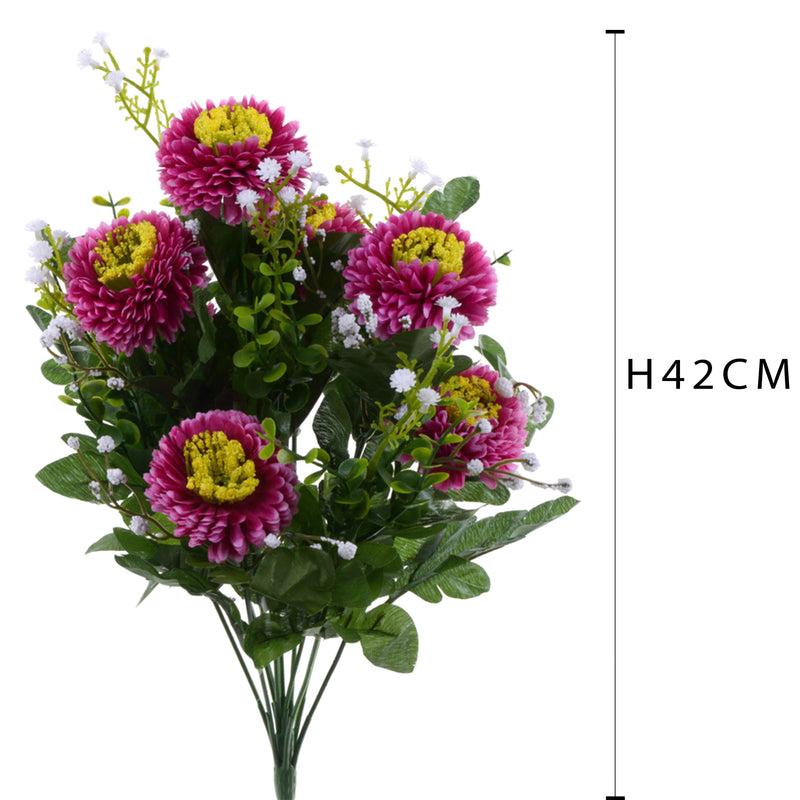 2 Bouquet Artificiali di Aster Pon Pon Altezza 42 cm Viola-2