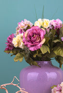 Bouquet Artificiale di Ortensie con Rose Altezza 34 cm Viola-3