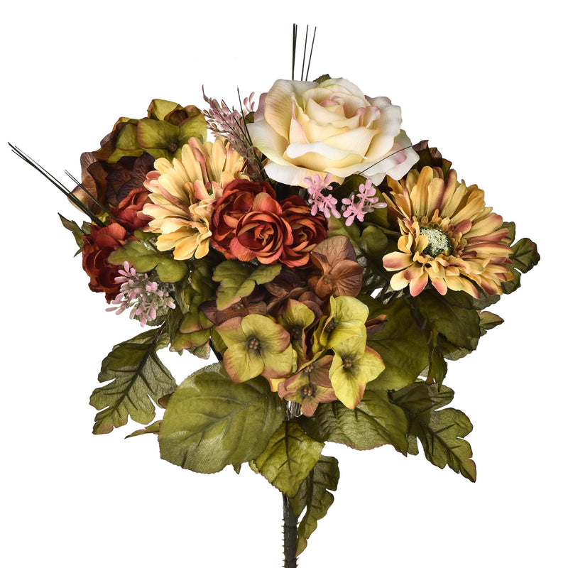 Bouquet Artificiale di Ortensie con Rose Altezza 34 cm Verde-1
