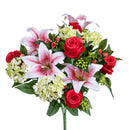 Bouquet Artificiale Lilium/achillea 50 cm rosso-1