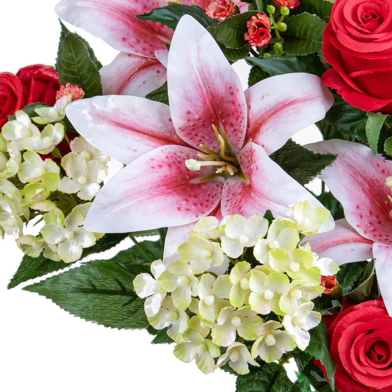 Bouquet Artificiale Lilium/achillea 50 cm rosso-2