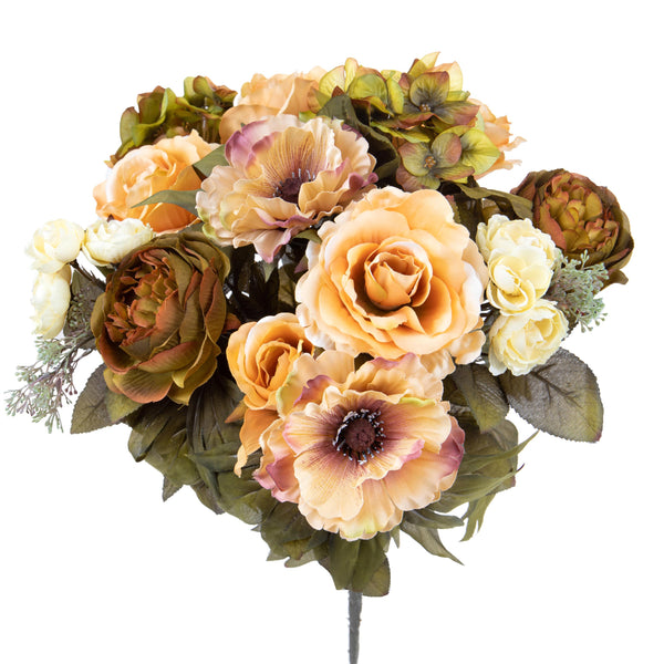 sconto Bouquet Artificiel Composé de Roses et Hortensias Hauteur 34 cm Marron