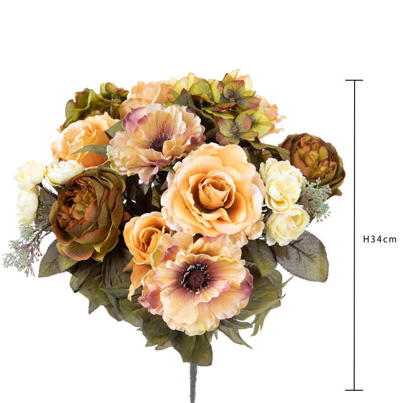 Bouquet Artificiale Composta da Rose e Ortensie Altezza 34 cm Marrone-2