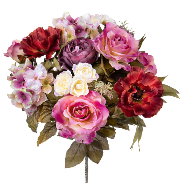 sconto Bouquet Artificiel Composé de Roses et Hortensias Hauteur 34 cm Violet