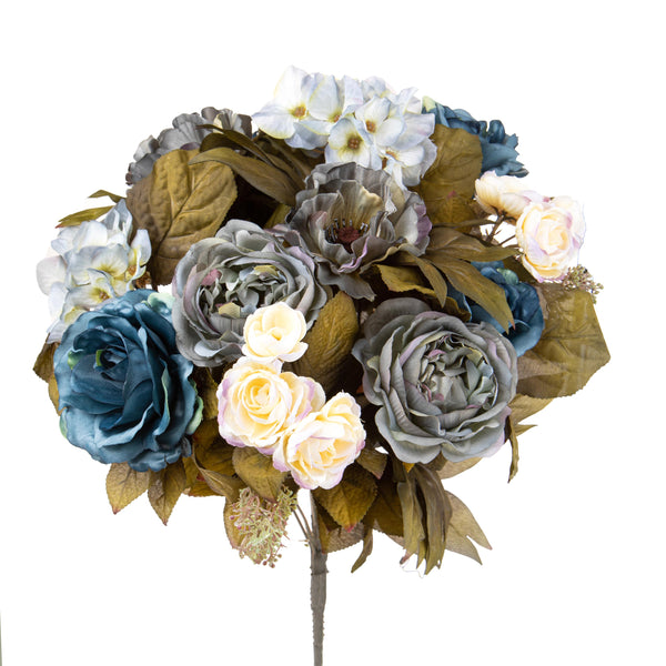 Bouquet Artificiel Composé de Roses et Hortensias Hauteur 34 cm Bleu sconto