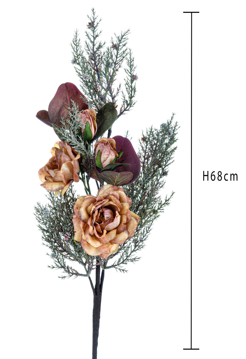 Mazzo di Rose Artificiale Dry Look Altezza 68 cm Marrone-2