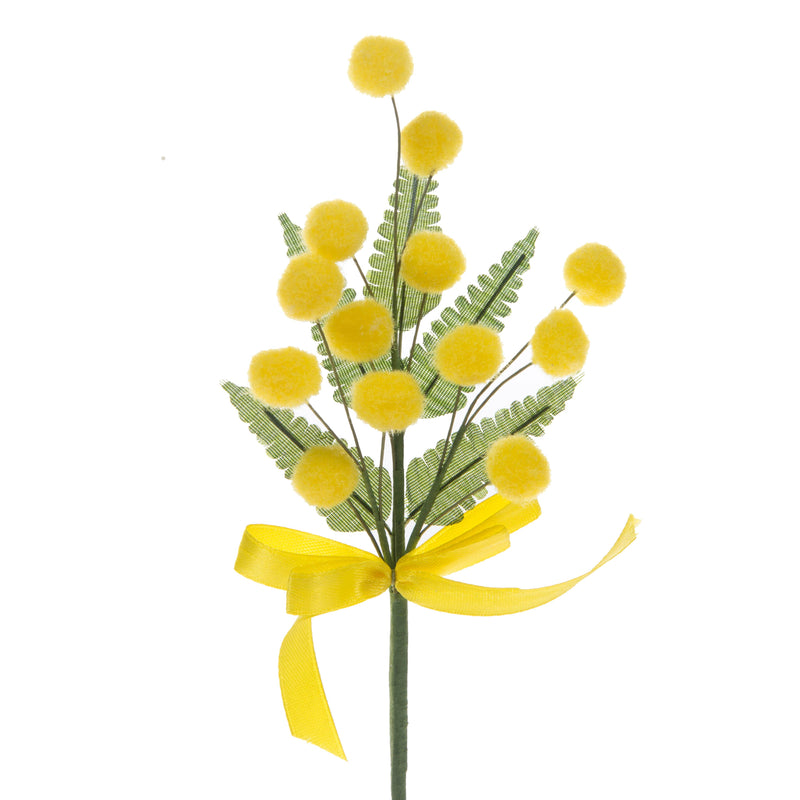 12 Mimose Artificiali Pick con Fiocco Altezza 19 cm Giallo-1