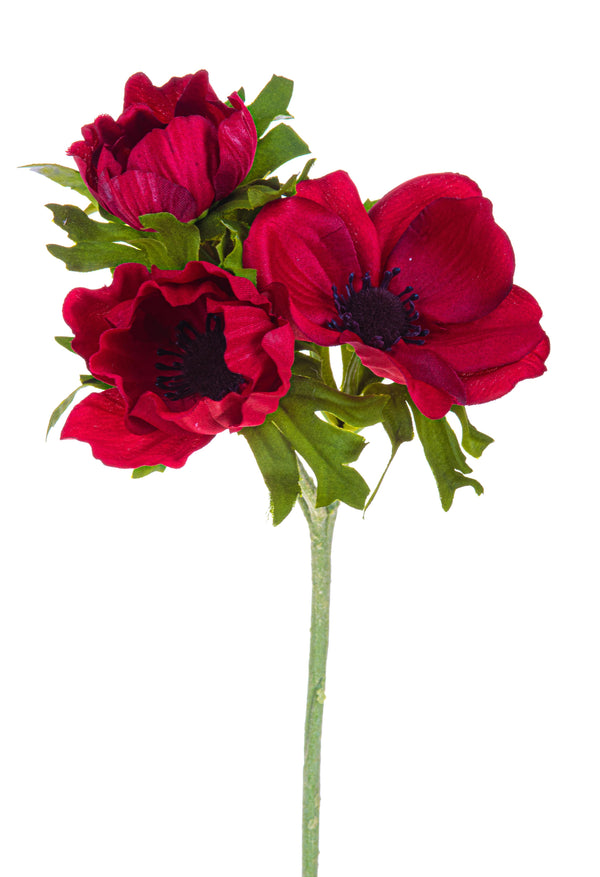 Set 8 Fleurs Artificielles d'Anémone Composé de 3 Fleurs Hauteur 46 cm Rouge sconto