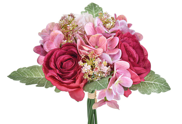 acquista Lot de 4 Bouquets de Roses Artificielles avec Hortensias Hauteur 30 cm Rose