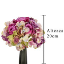 2 Bouquet Artificiali Composto da 11 Fiori di Rose e Ortensie Altezza 20 cm Rosa-2