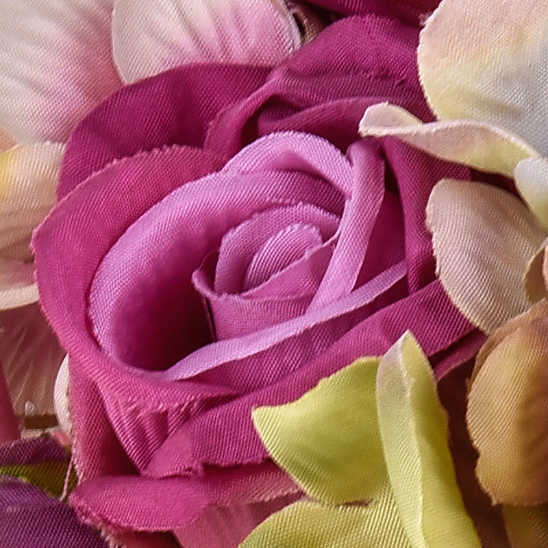 2 Bouquet Artificiali Composto da 11 Fiori di Rose e Ortensie Altezza 20 cm Rosa-4