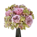2 Bouquet Artificiali Composto da 11 Fiori di Rose e Ortensie Altezza 20 cm Rosa-1