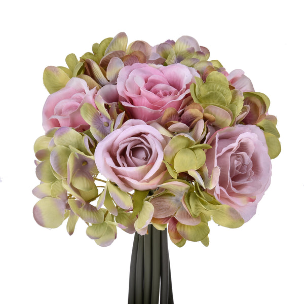 prezzo Set 2 Bouquets Artificiels Composés de 11 Fleurs Rose et Hortensia Hauteur 20 cm Rose