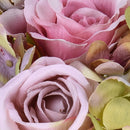 2 Bouquet Artificiali Composto da 11 Fiori di Rose e Ortensie Altezza 20 cm Rosa-3