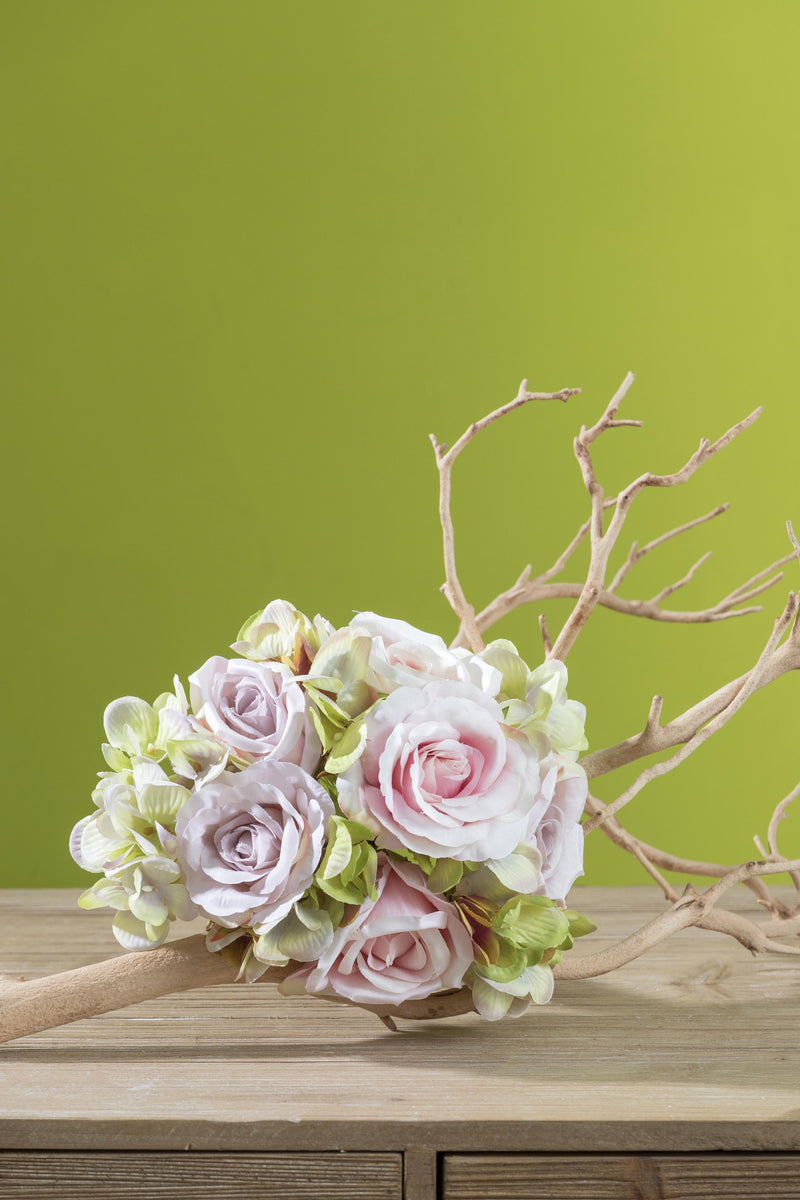 2 Bouquet Artificiali Composto da 11 Fiori di Rose e Ortensie Altezza 20 cm Rosa-4