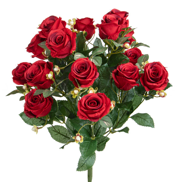 sconto Bouquet Artificiel de Bouton de Rose/Hiperycum pour 13 Fleurs Rouges