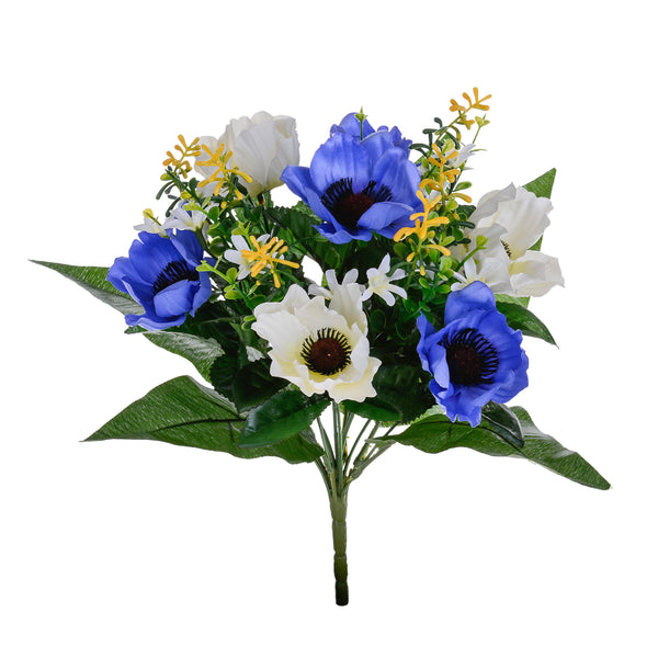 Set 6 Bouquets Artificiels d'Anémones Hauteur 34 cm Bleu sconto