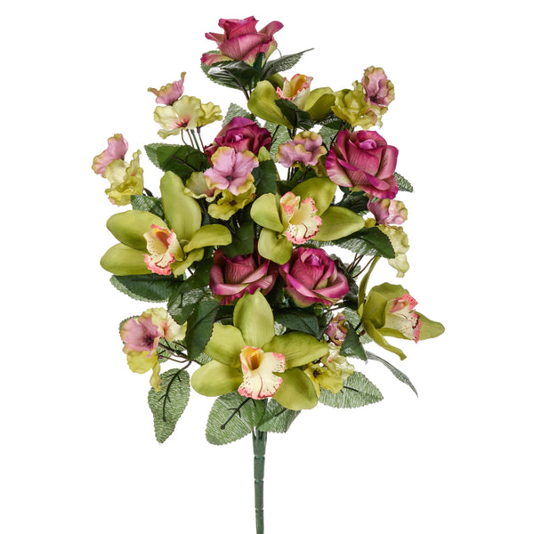 Set 2 Bouquet Artificiel Frontal de Roses et Cymbidium Hauteur 53 cm Marron/Cerise/Bordeaux acquista