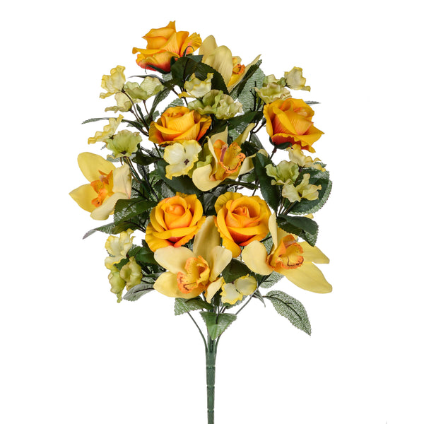 Set 2 Bouquet Artificiel Frontal de Roses et Cymbidium Hauteur 53 cm Orange sconto