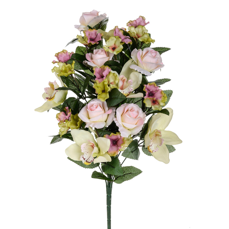 Bouquet Artificiale Frontale di Rose e Cymbidium Altezza 53 cm Rosa-1