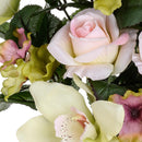 Bouquet Artificiale Frontale di Rose e Cymbidium Altezza 53 cm Rosa-3
