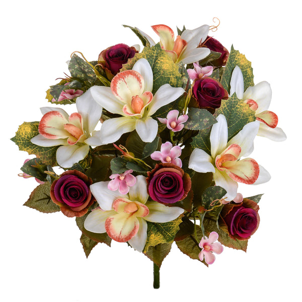Set 2 Bouquet Artificiel d'Orchidées et de Roses Hauteur 38 cm Marron/Cerise/Bordeaux sconto